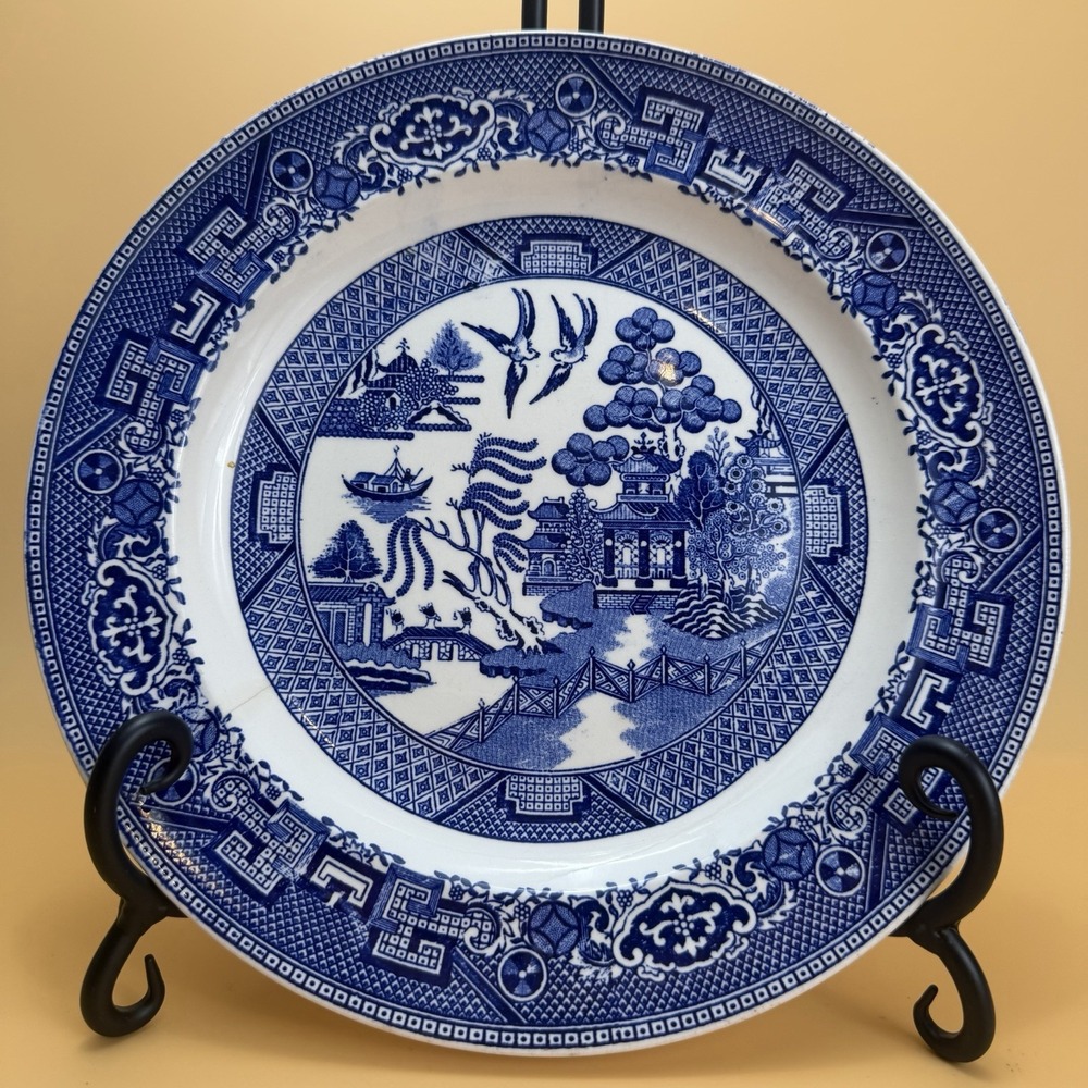 Vintage Homer Laughlin Blue Willow Cobalt Transferware Dinner Plate 9"